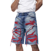 Smoke Rise Color Wash Heavy Rip & Repair Jean Shorts - Red