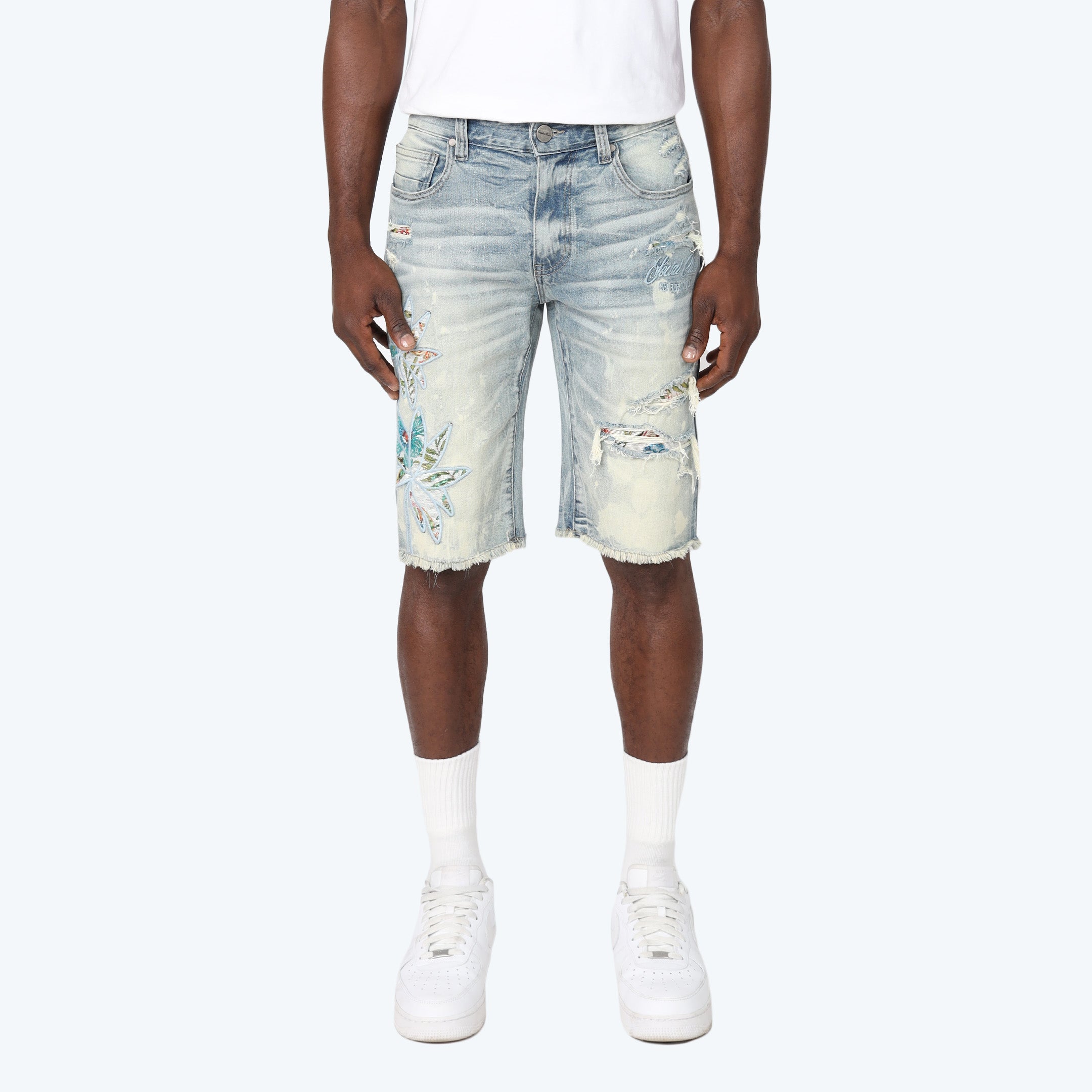 Tapestry Patched Jean Shorts