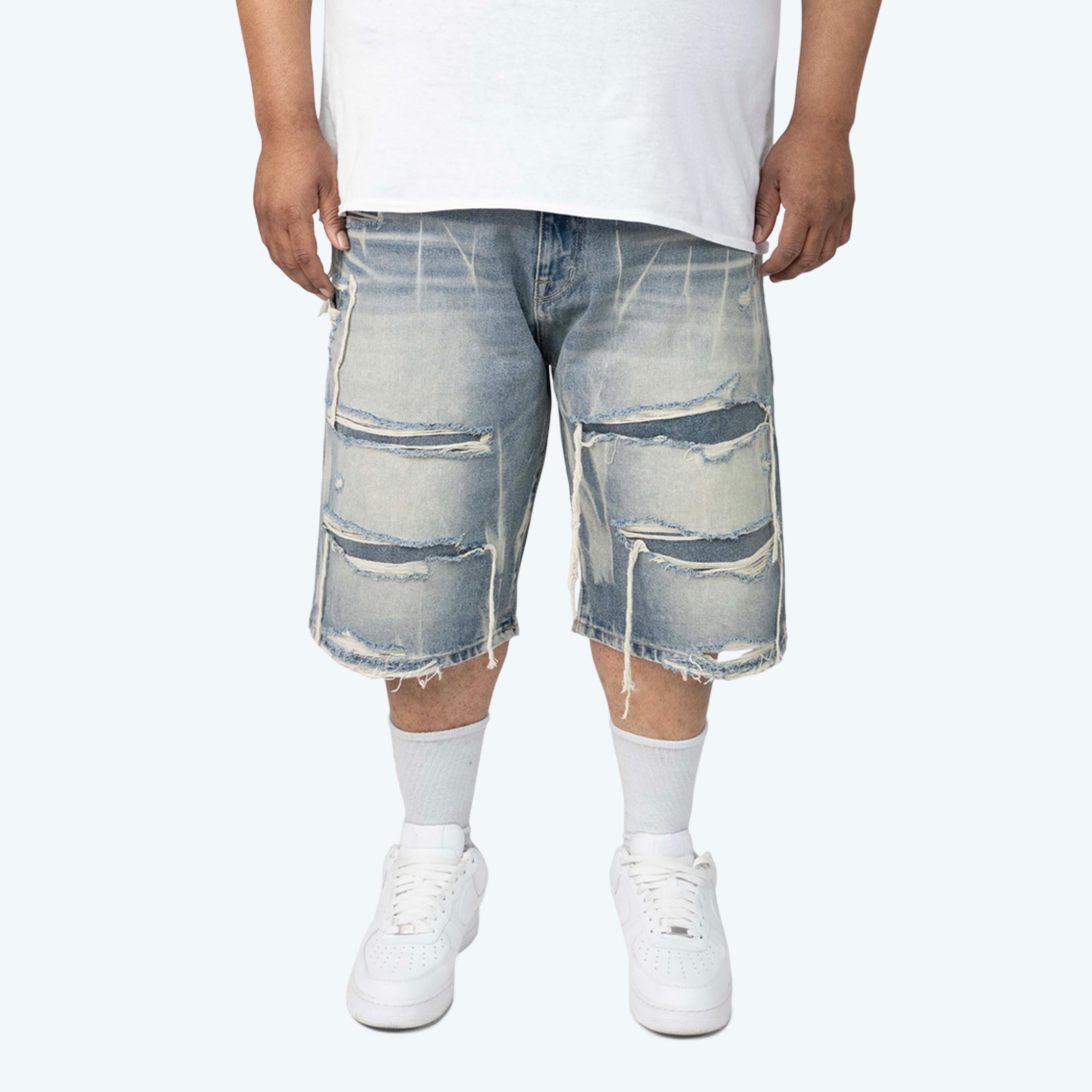 Big and Tall - Distressed Rip & Repaired Jean Shorts