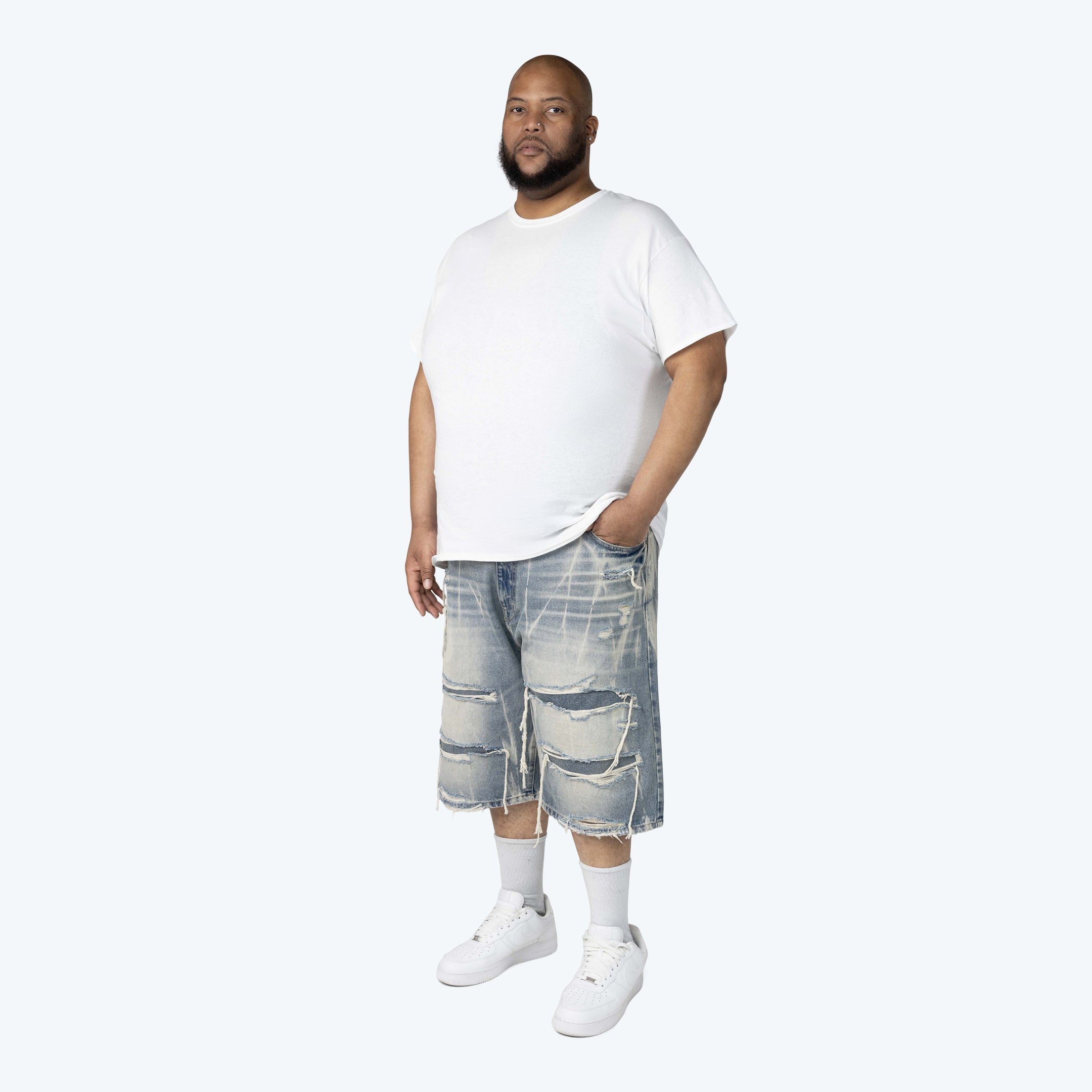 Big and Tall - Distressed Rip & Repaired Jean Shorts