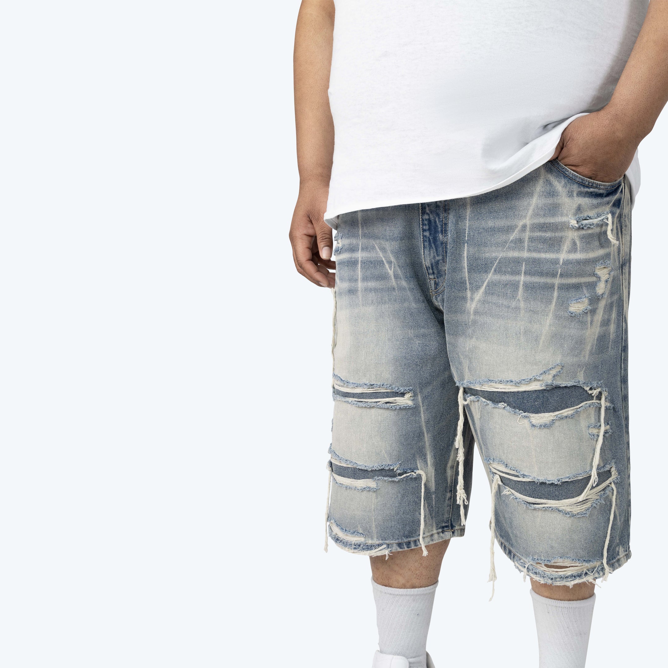 Big and Tall - Distressed Rip & Repaired Jean Shorts