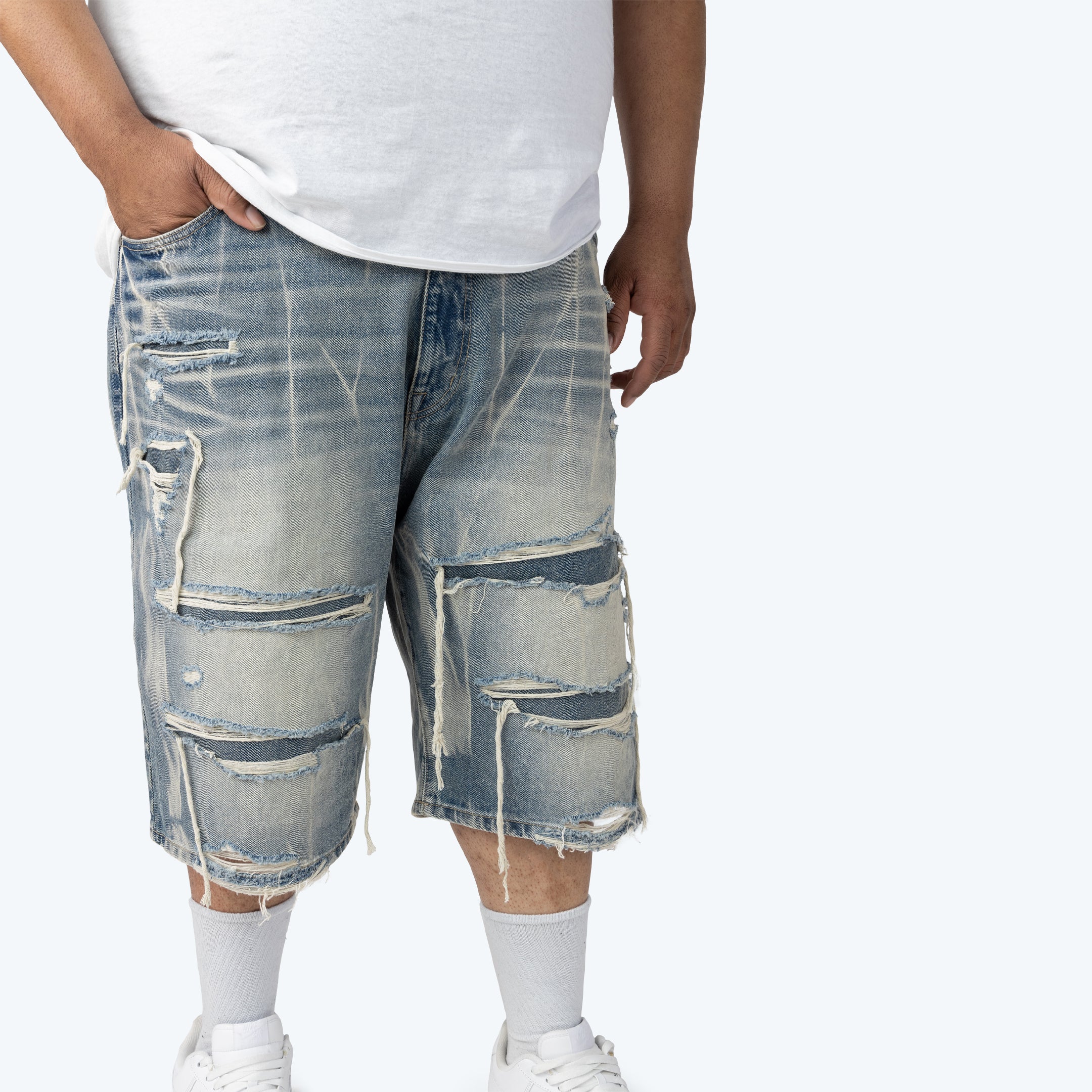 Big and Tall - Distressed Rip & Repaired Jean Shorts