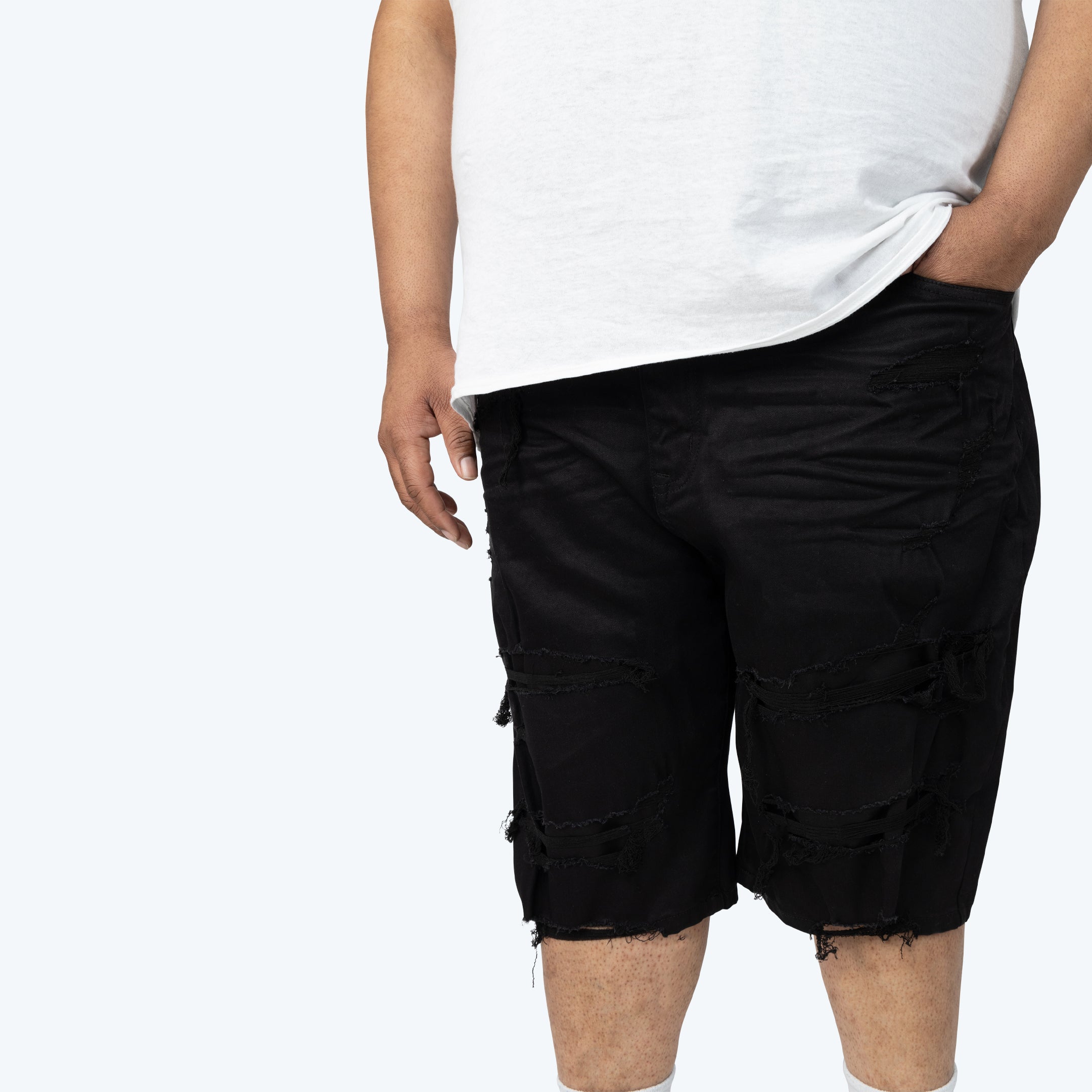 Big and Tall - Distressed Rip & Repaired Jean Shorts