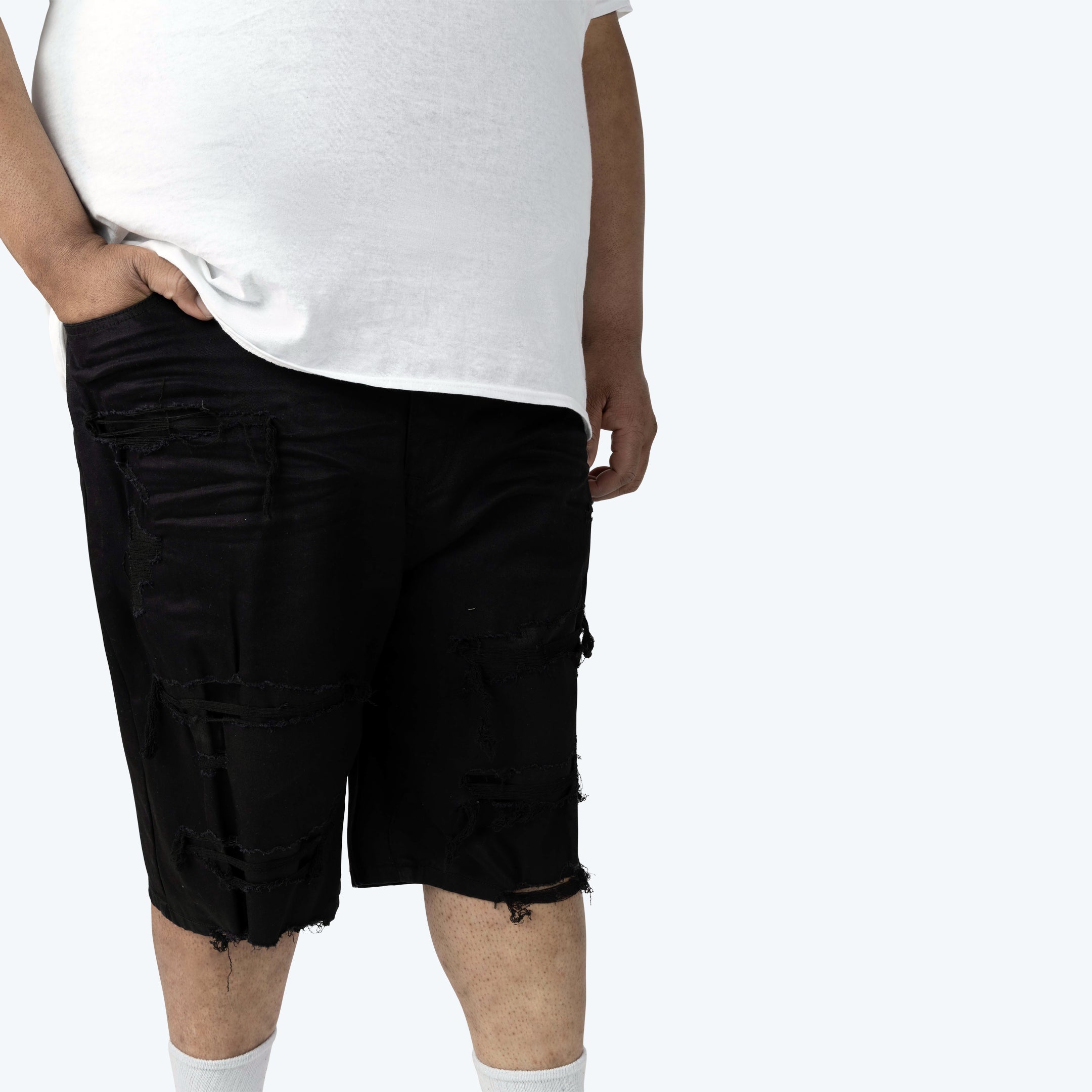 Big and Tall - Distressed Rip & Repaired Jean Shorts