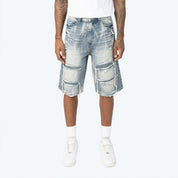 12" Skater Distressed Rip & Repaired Jean Shorts