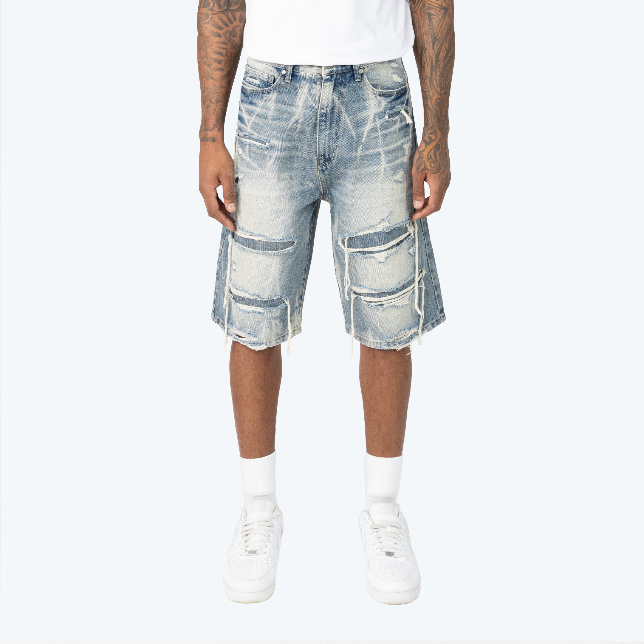 12" Skater Distressed Rip & Repaired Jean Shorts