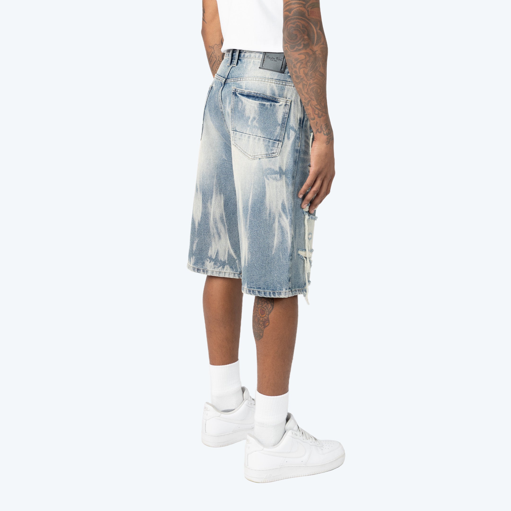 12" Skater Distressed Rip & Repaired Jean Shorts