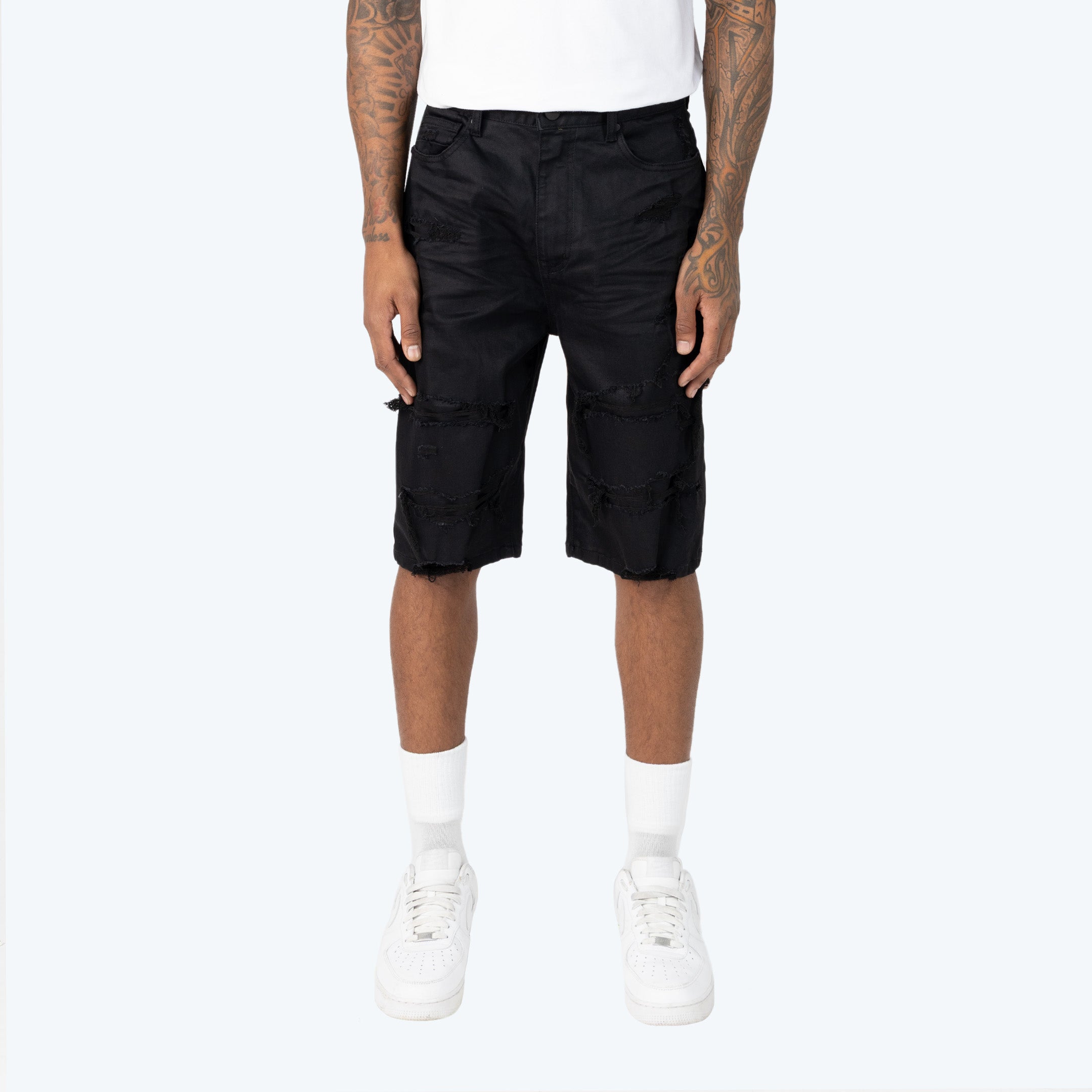 12" Skater Distressed Rip & Repaired Jean Shorts