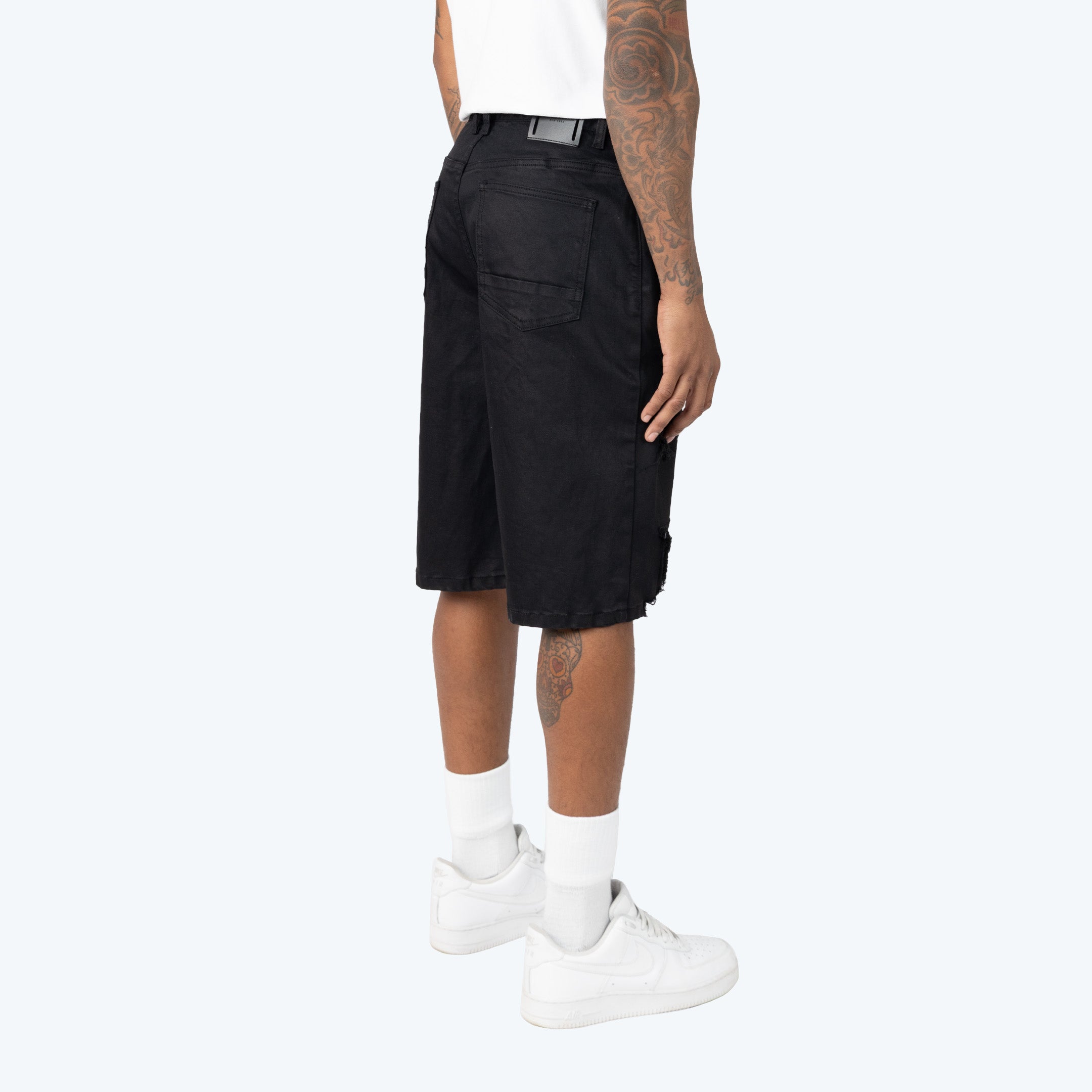 12" Skater Distressed Rip & Repaired Jean Shorts