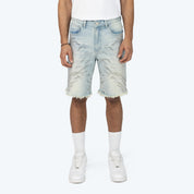 12" Rhinestone Maximalist Jean Shorts - Lucent Blue