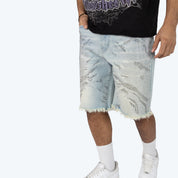 12" Rhinestone Maximalist Jean Shorts - Lucent Blue