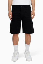 All Rhinestone Denim Short - Black