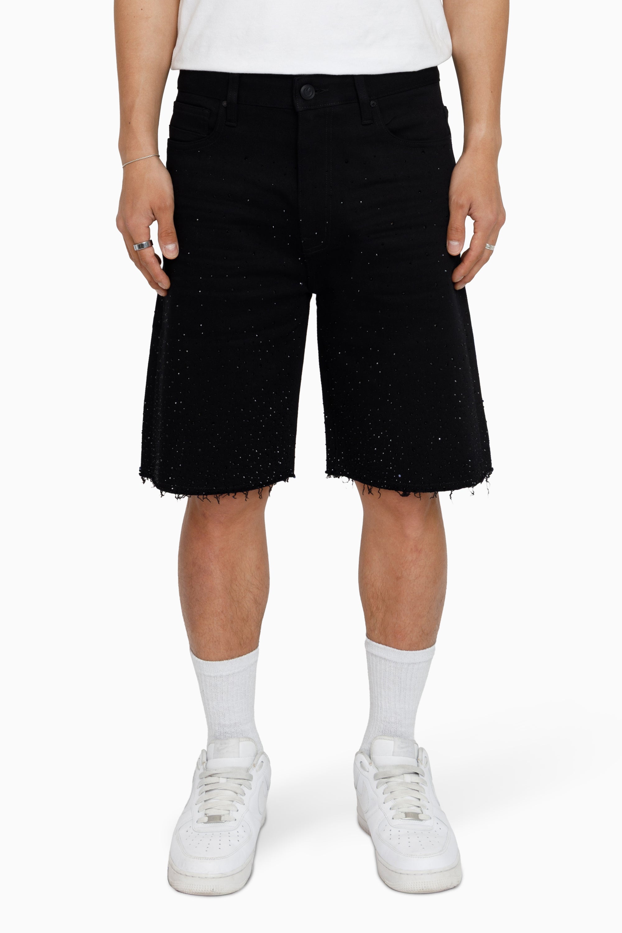 All Rhinestone Denim Short - Black