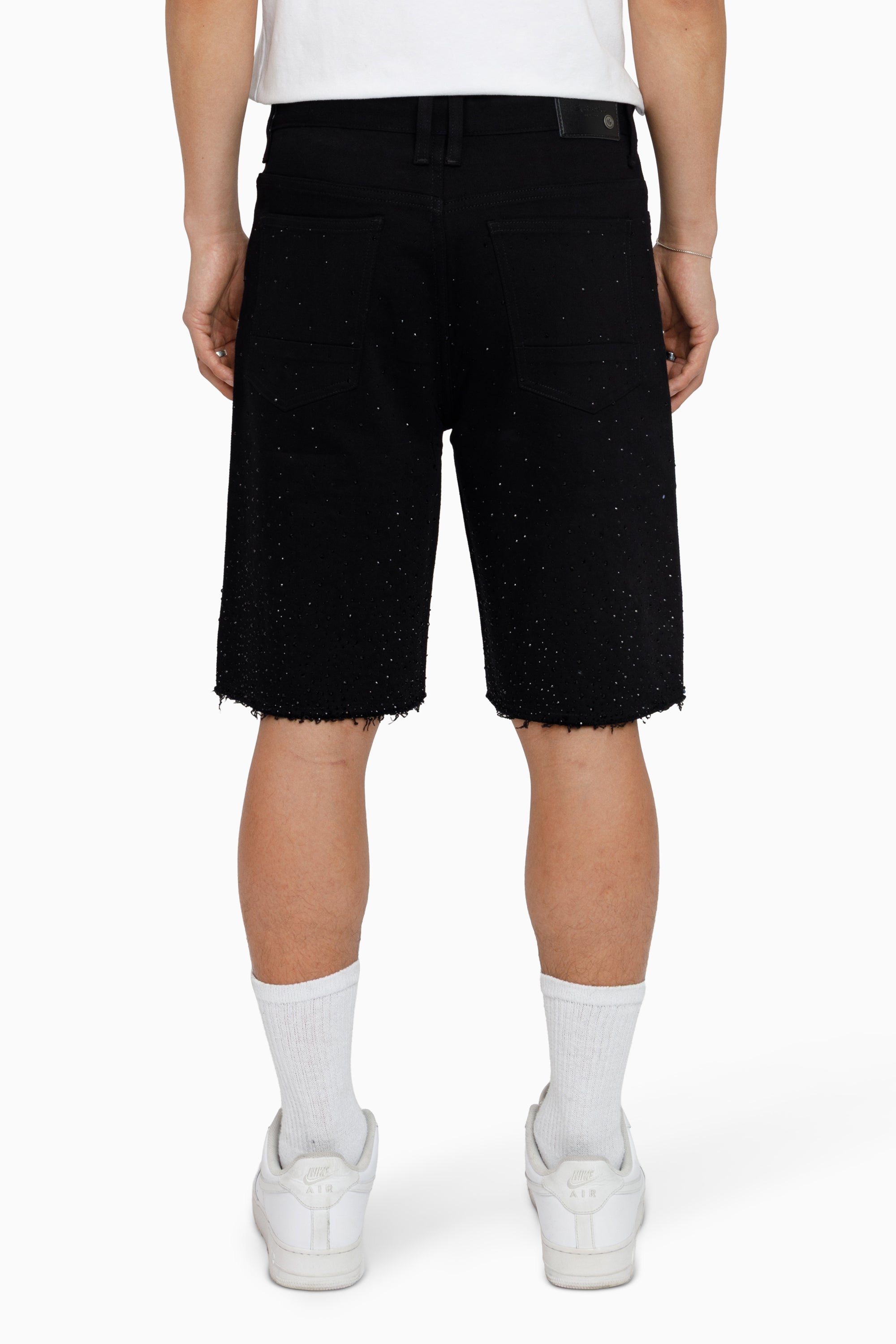 All Rhinestone Denim Short - Black