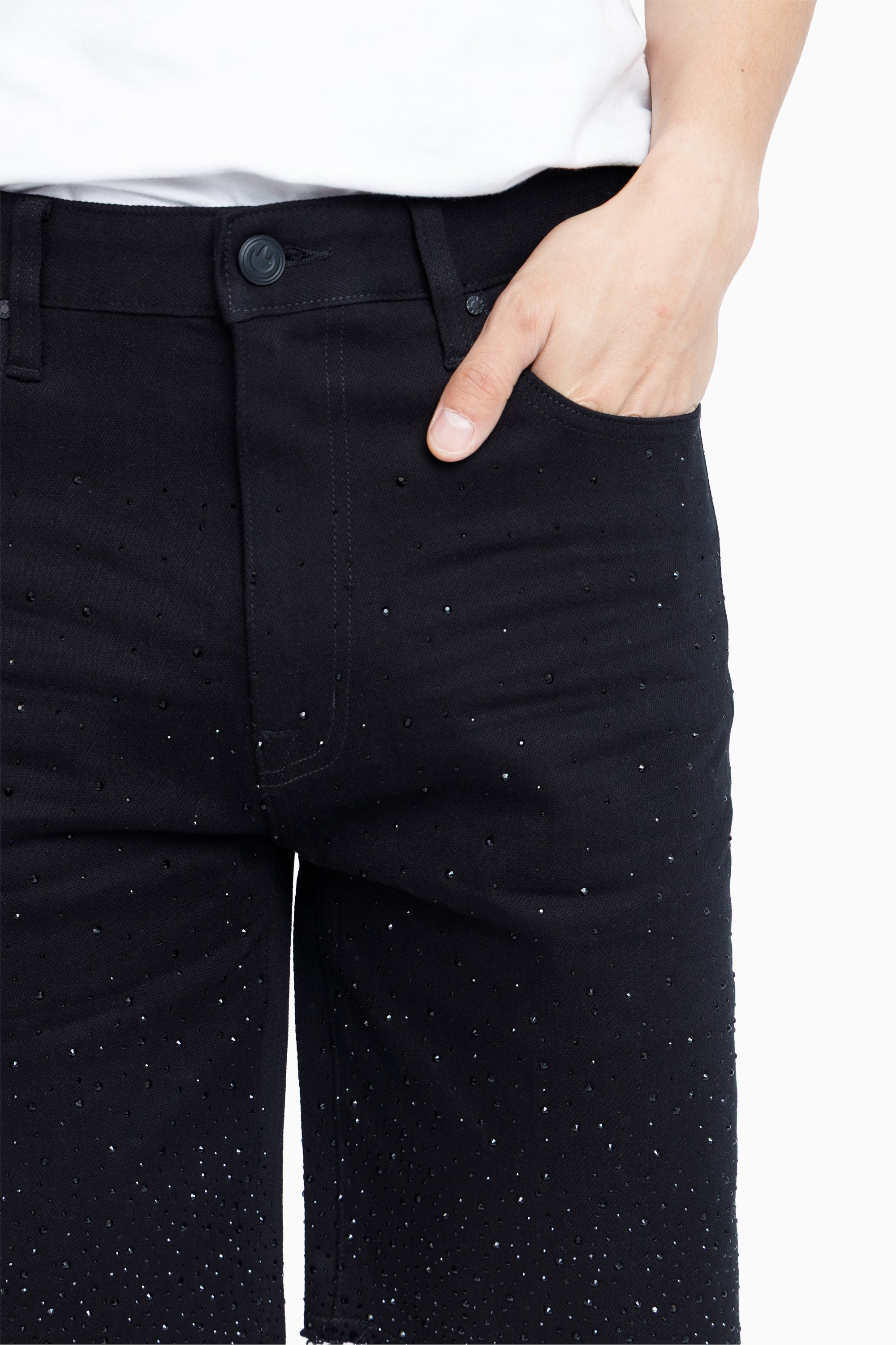 All Rhinestone Denim Short - Black