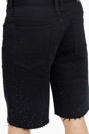 All Rhinestone Denim Short - Black