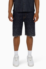 All Rhinestone Denim Short - Ink Blue