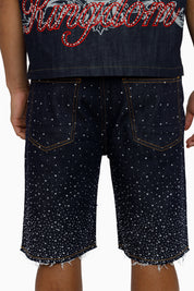 All Rhinestone Denim Short - Ink Blue