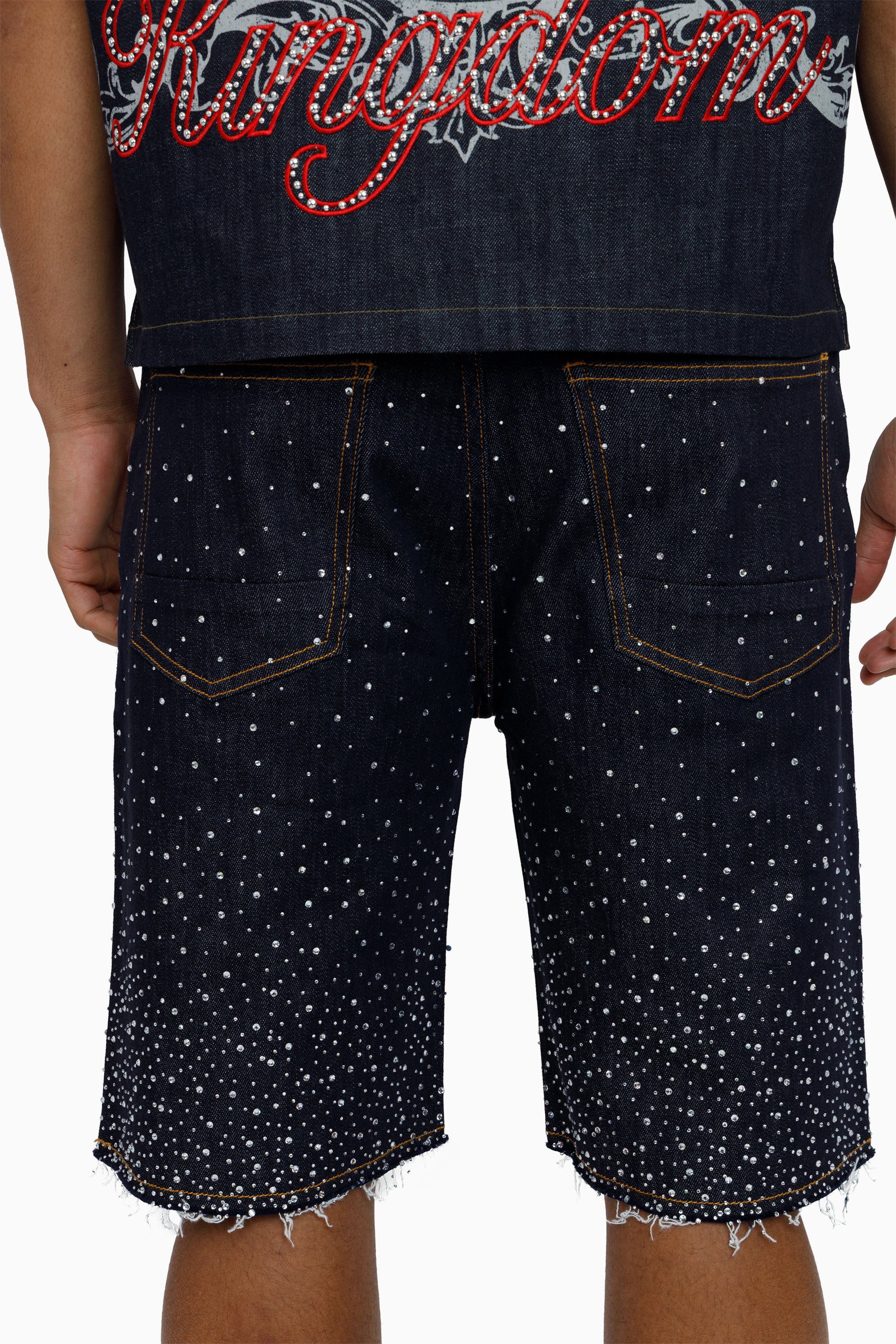All Rhinestone Denim Short - Ink Blue