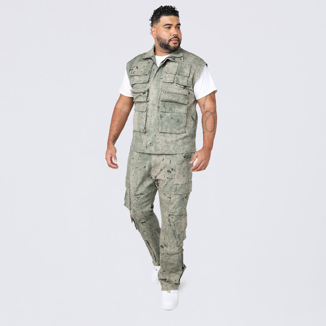 Big and Tall - Utility Splatter Print Twill Pants - Solar Olive