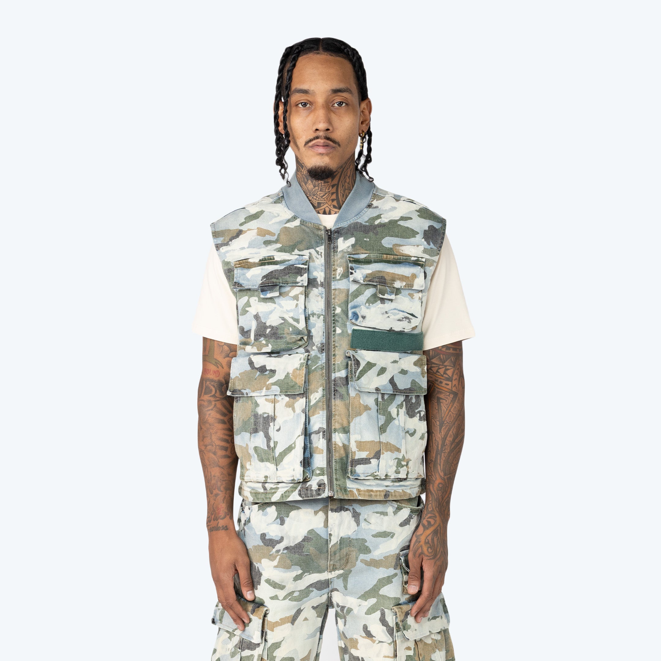 Camo Flocked Denim Vest