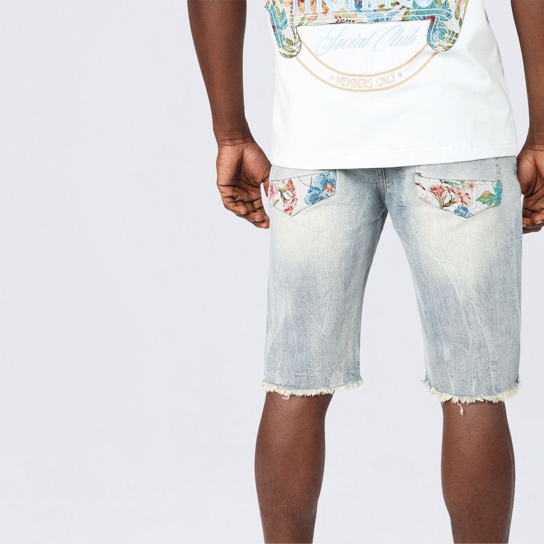 Tapestry Patched Jean Shorts