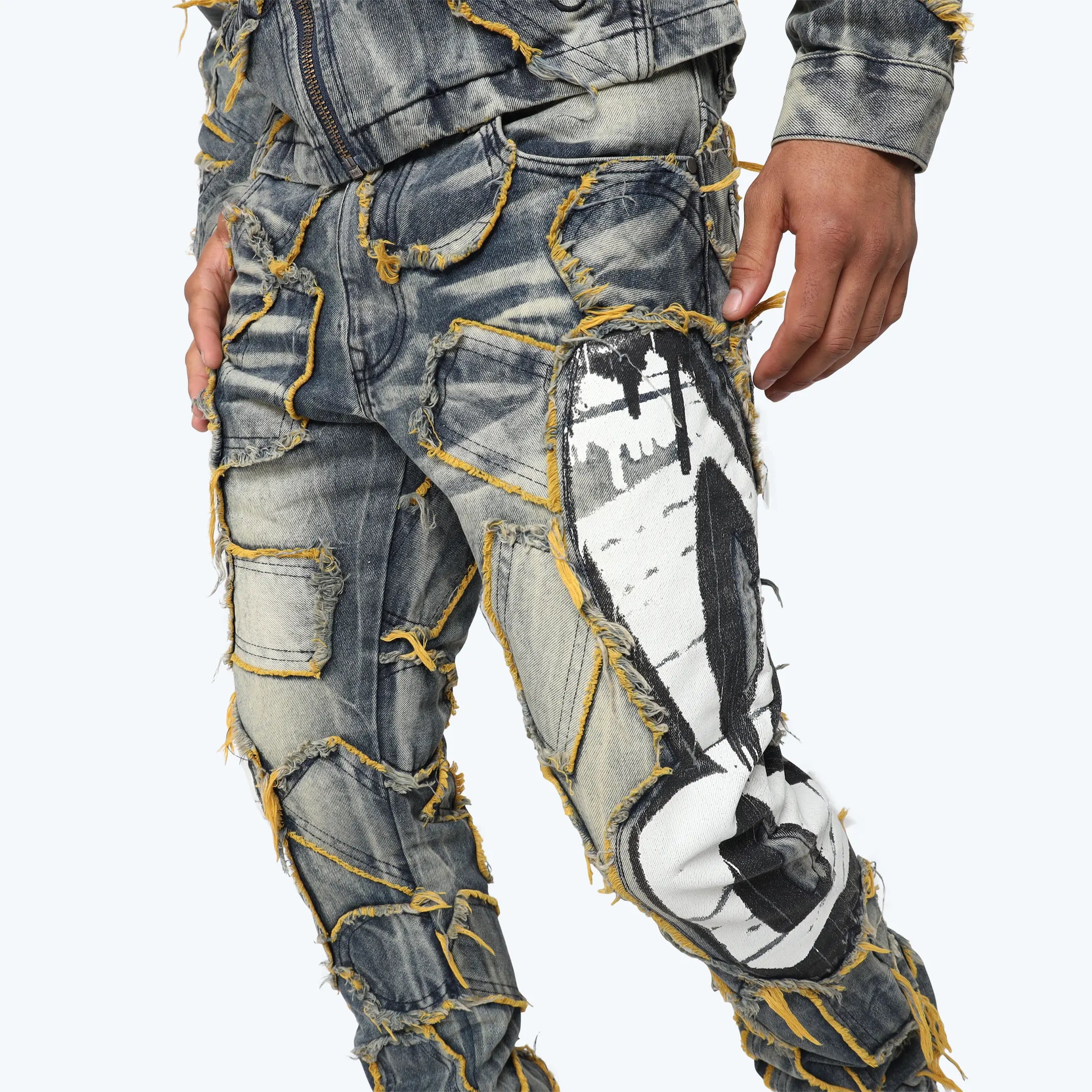Lazy Stacked Victory Color Weft Jeans - Kelly Blue