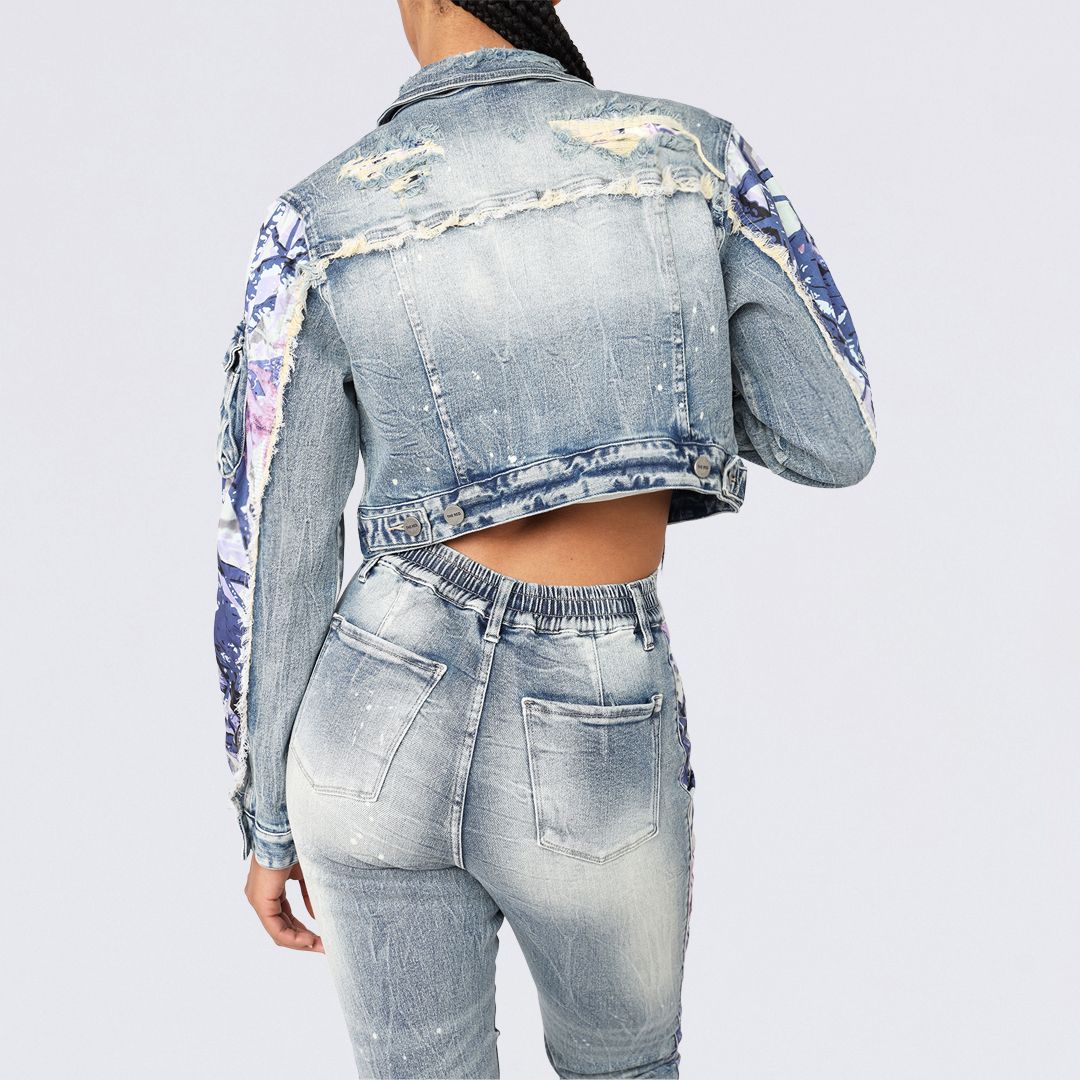 Cropped Mixed Media Jean Jacket