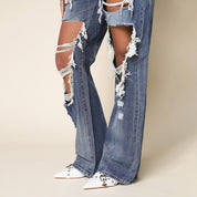 Mid Rise Wide Leg Square Ripoff Jeans - Malibu Blue