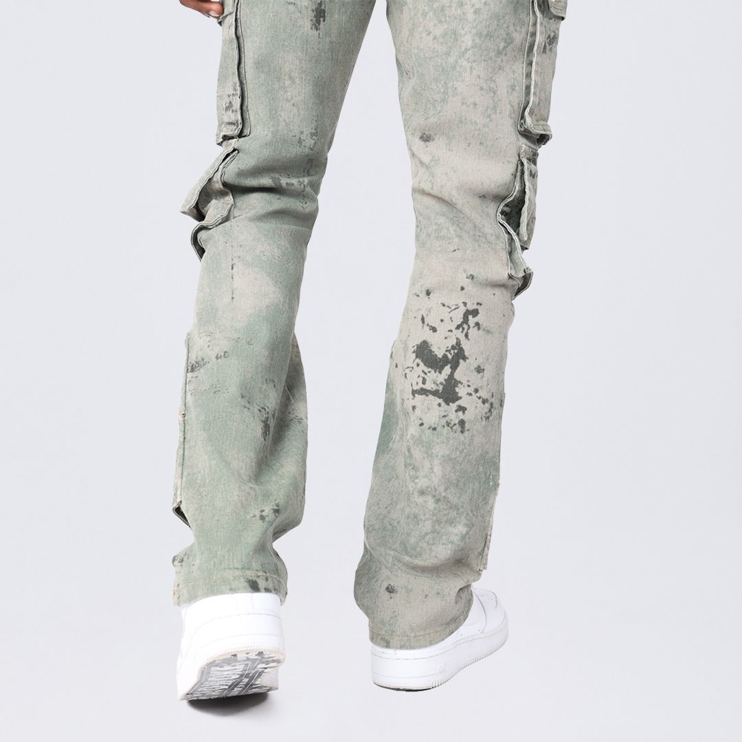 Straight Utility Splatter Print Twill Pants