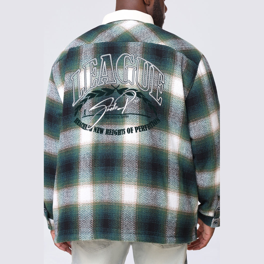 Smoke Rise Big and Tall Big and Tall - Vegan Leather Collar Plaid Shacket - Spruce