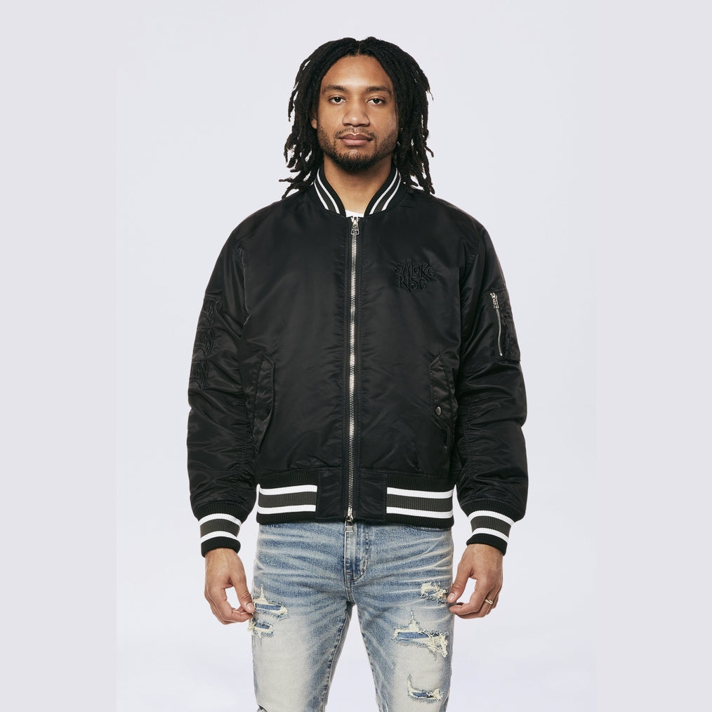 Smoke Rise Men's MA1 Bomber Jacket Black - Online Exclusive