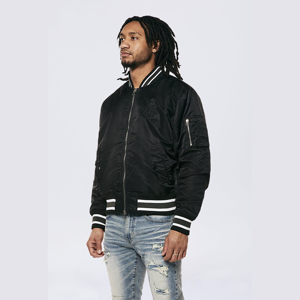 Smoke Rise Men's MA1 Bomber Jacket Black - Online Exclusive