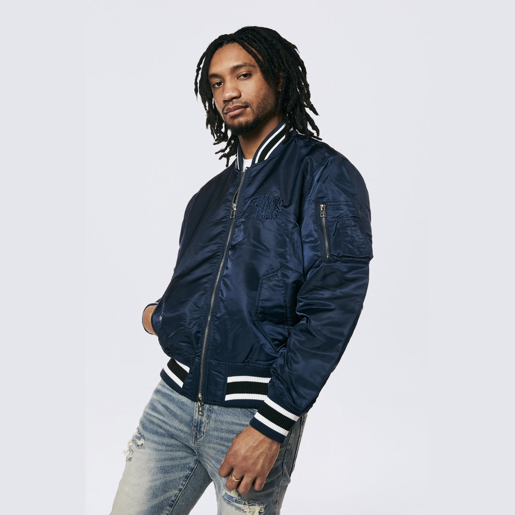 Smoke Rise Men's MA1 Bomber Jacket Navy - Online Exclusive