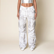 Wide Cargo Twill Pants - White