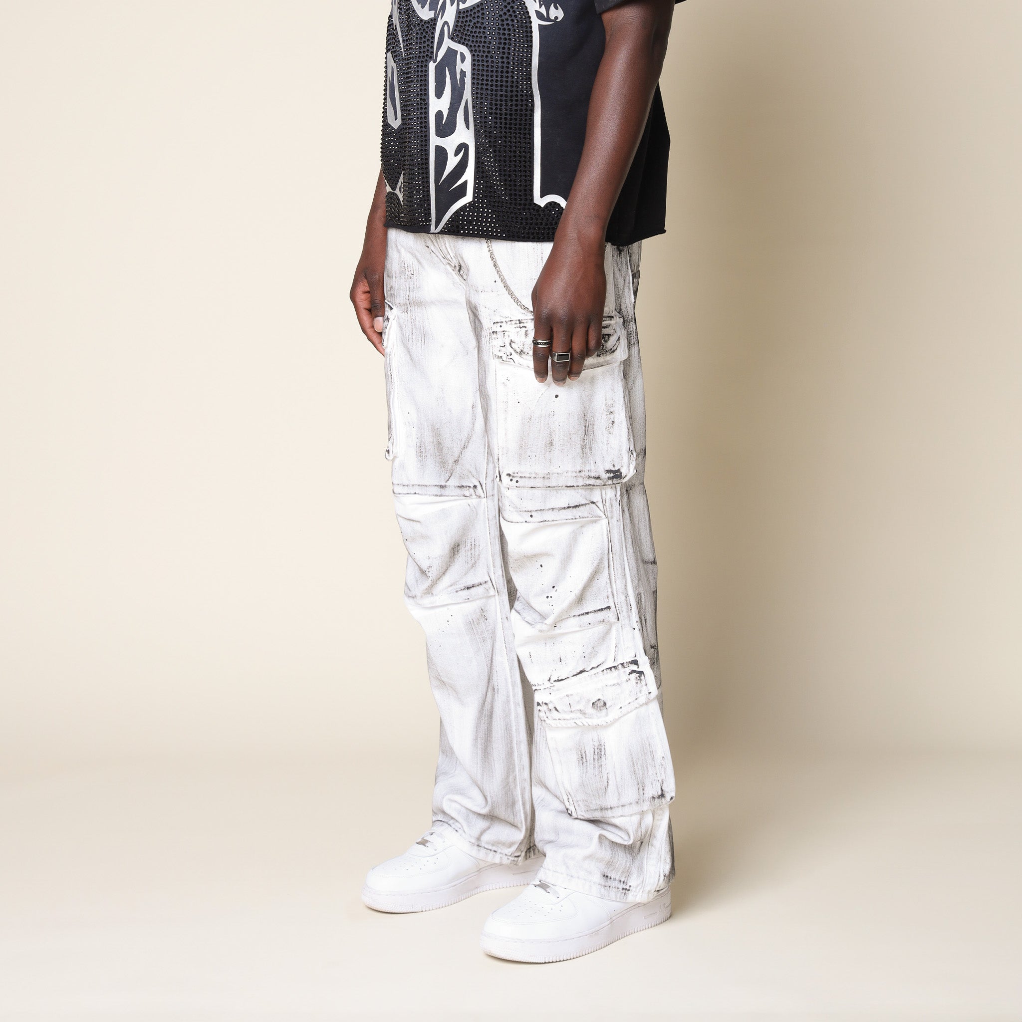 Wide Cargo Twill Pants - White
