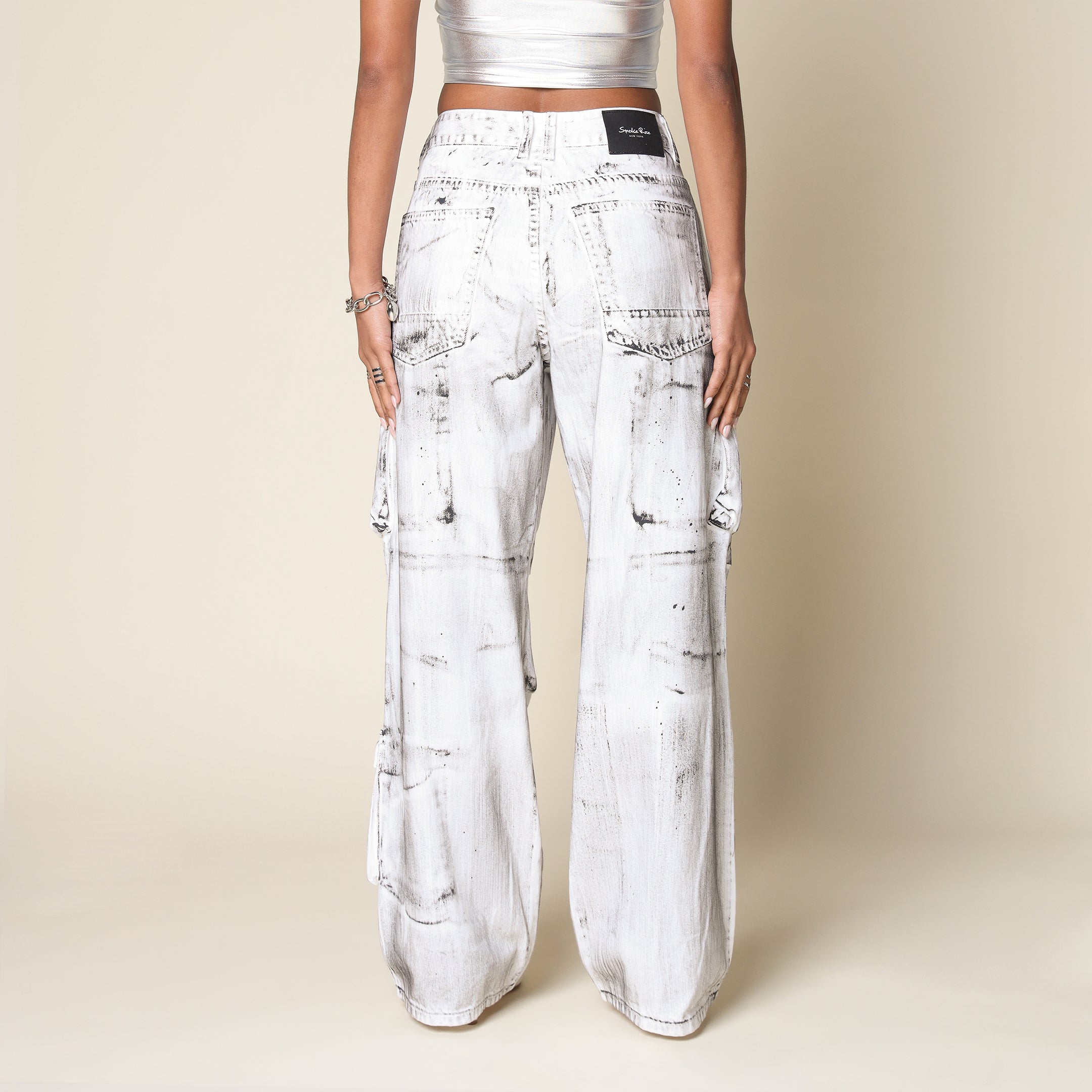 Wide Cargo Twill Pants - White
