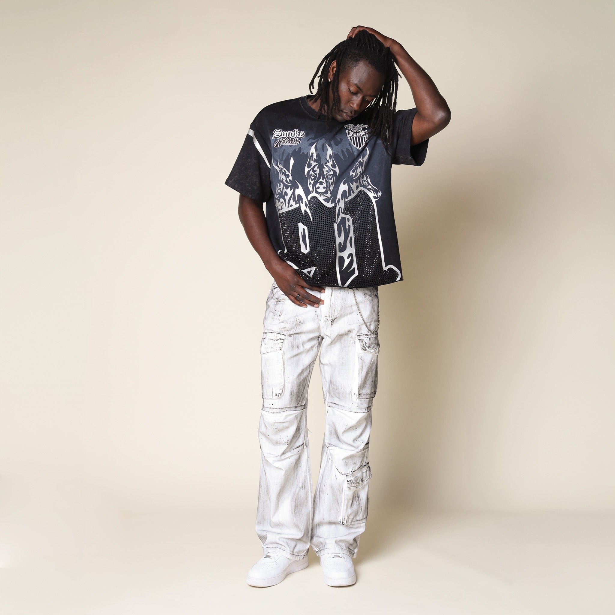 Wide Cargo Twill Pants - White