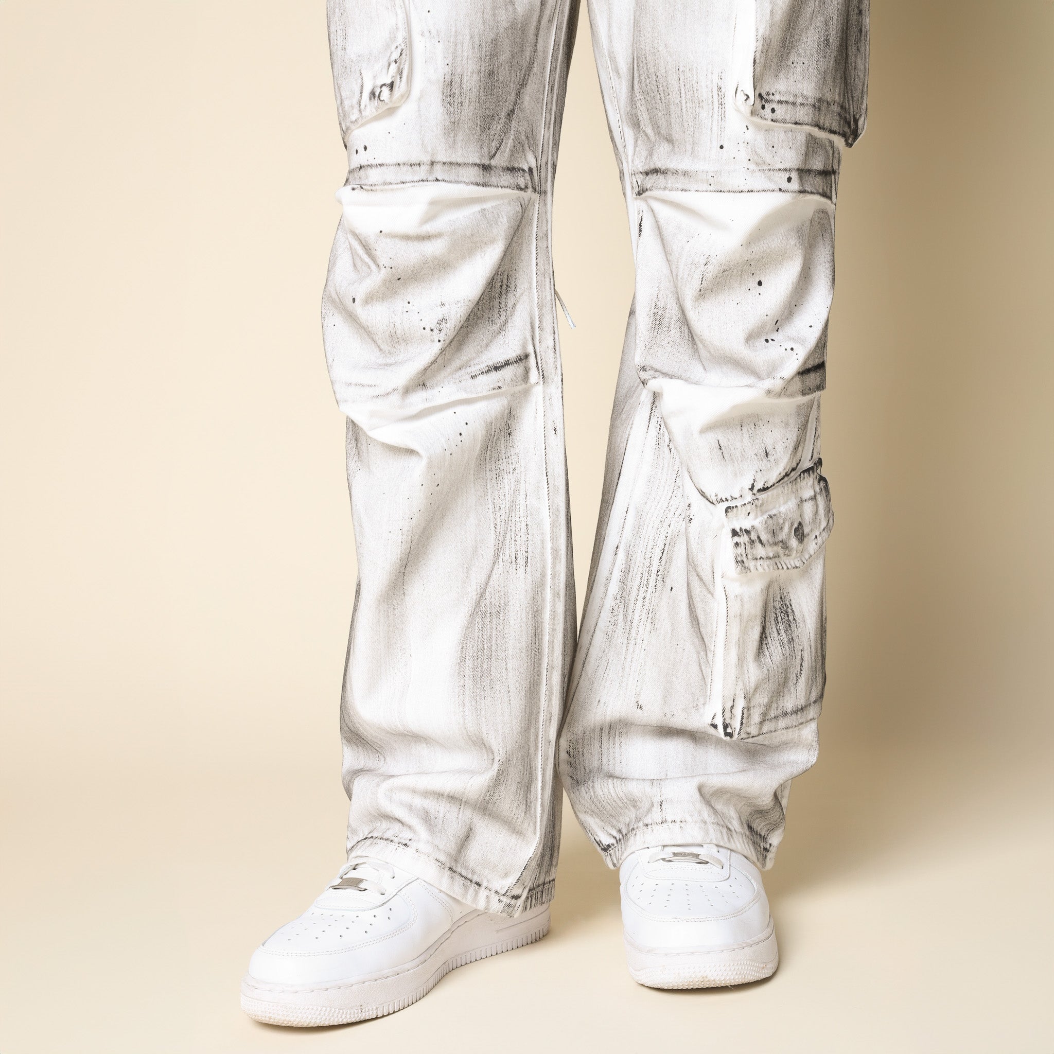 Wide Cargo Twill Pants - White