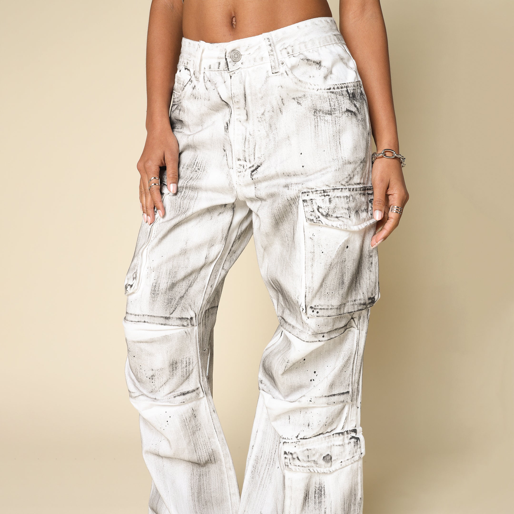 Wide Cargo Twill Pants - White