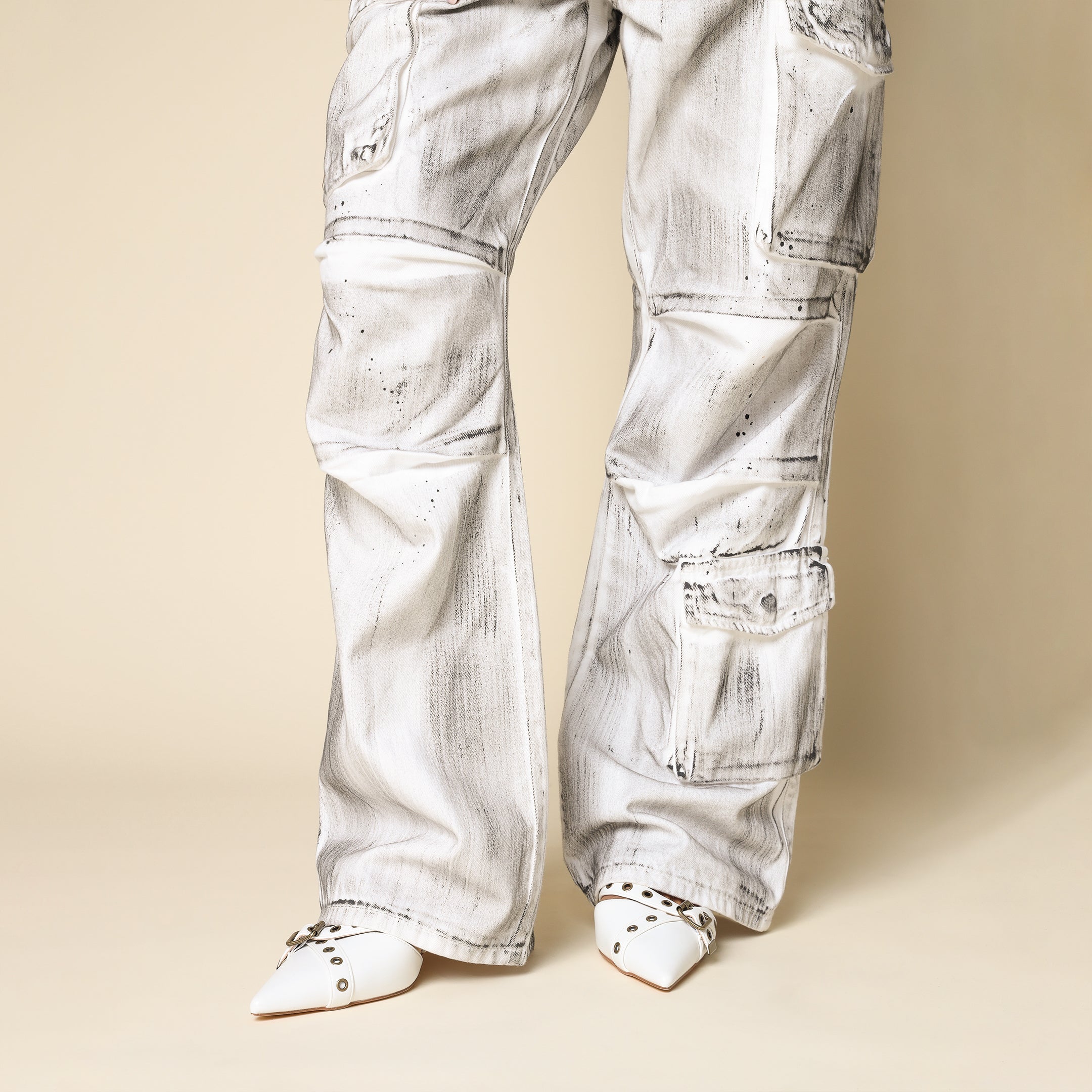 Wide Cargo Twill Pants - White