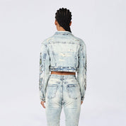 Cropped Tapestry Trucker Jean Jacket