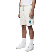 Smoke Rise Crest Embroidered Striped Waffle Knit Shorts - Oatmeal