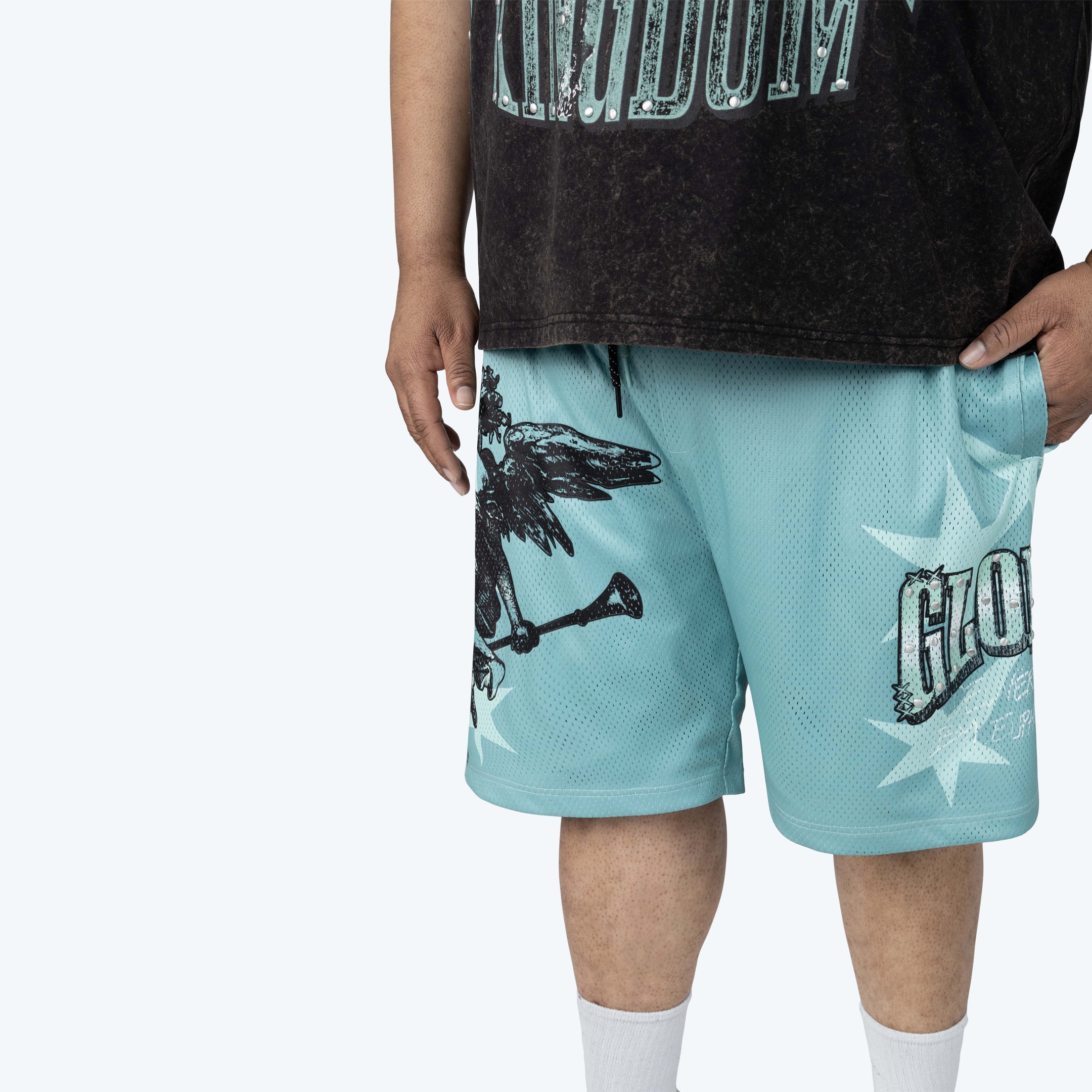 Big and Tall - Maximalist Printed Mesh Shorts - Ice Green