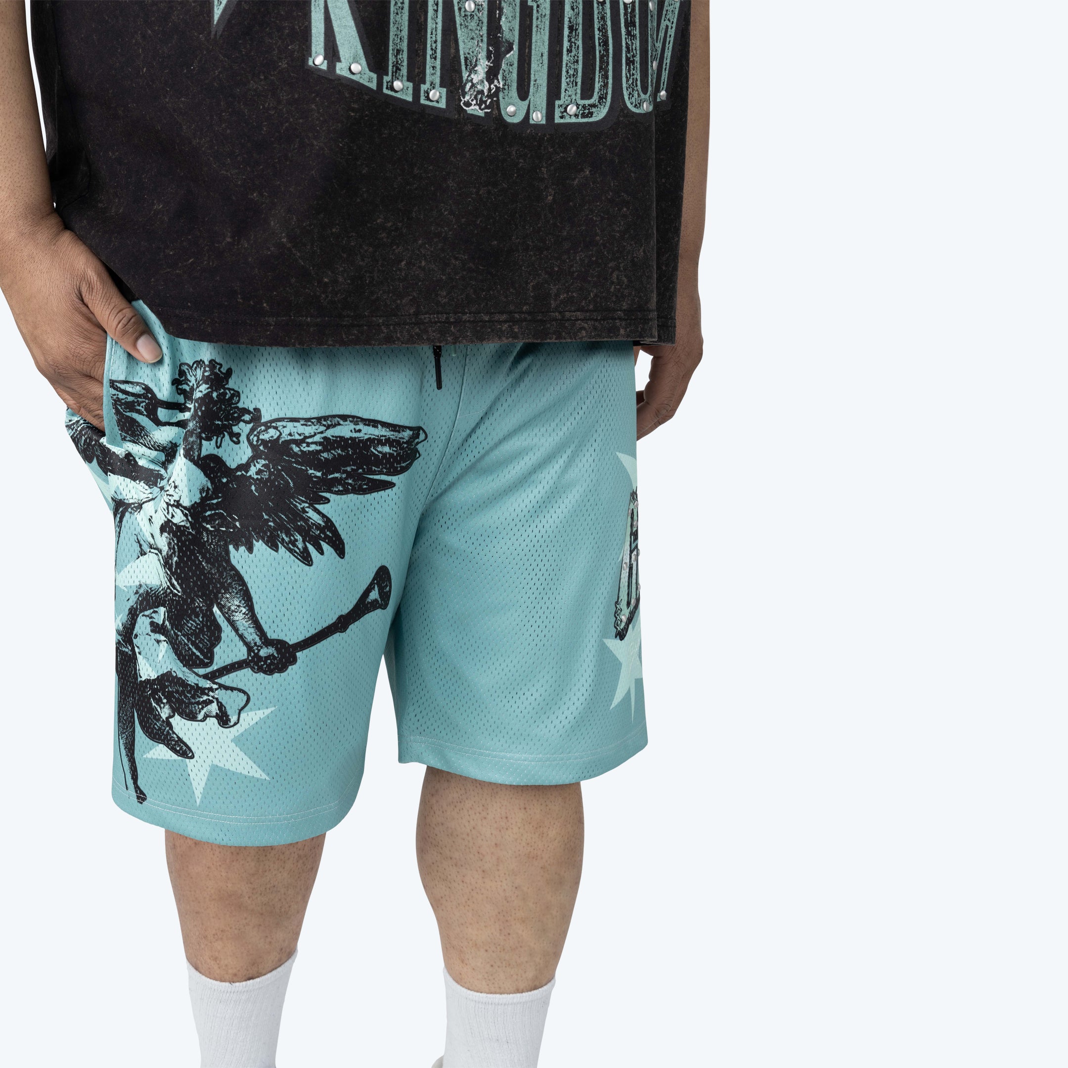 Big and Tall - Maximalist Printed Mesh Shorts - Ice Green