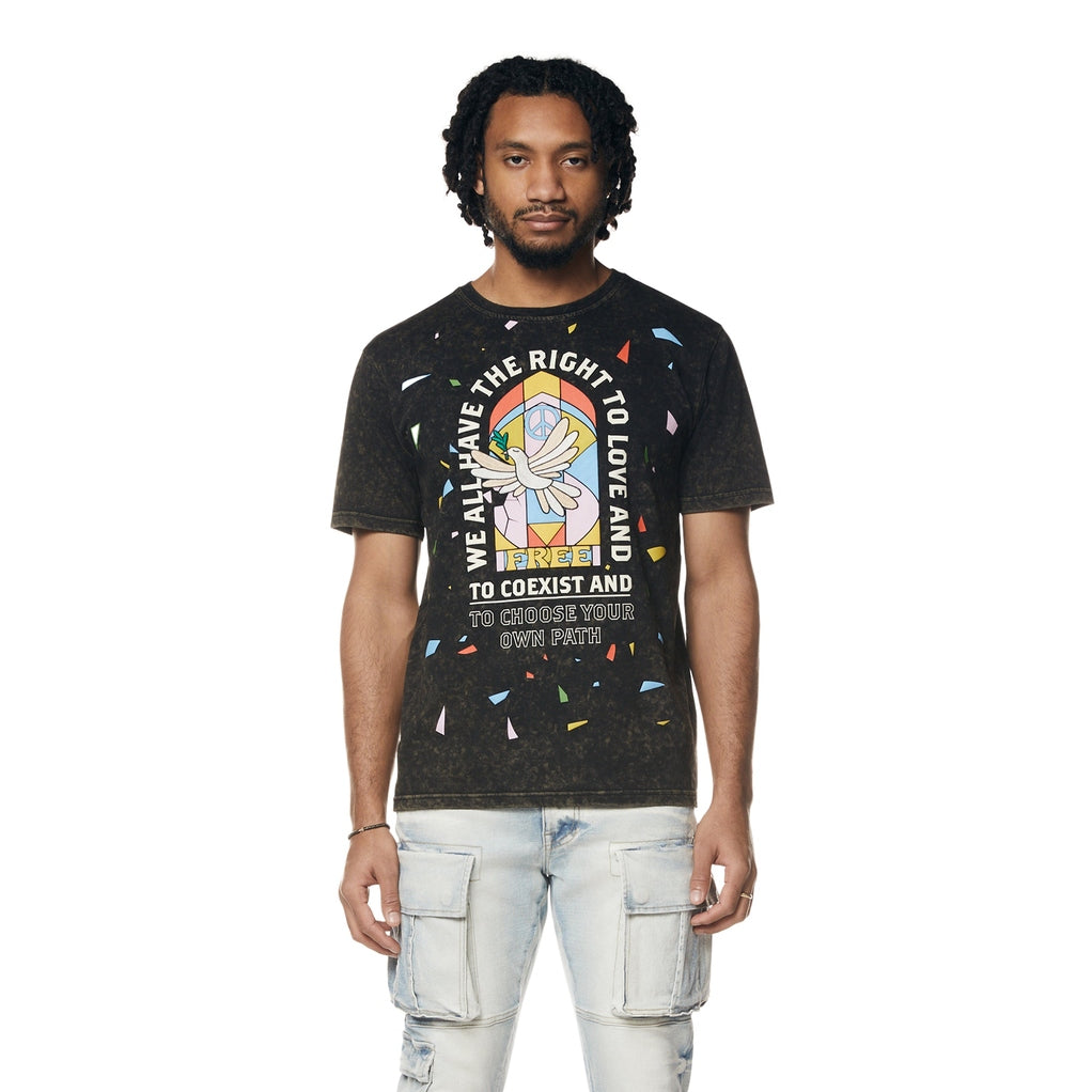 Smoke Rise Embroidered Patched & Graphic Printed T-Shirt - Black