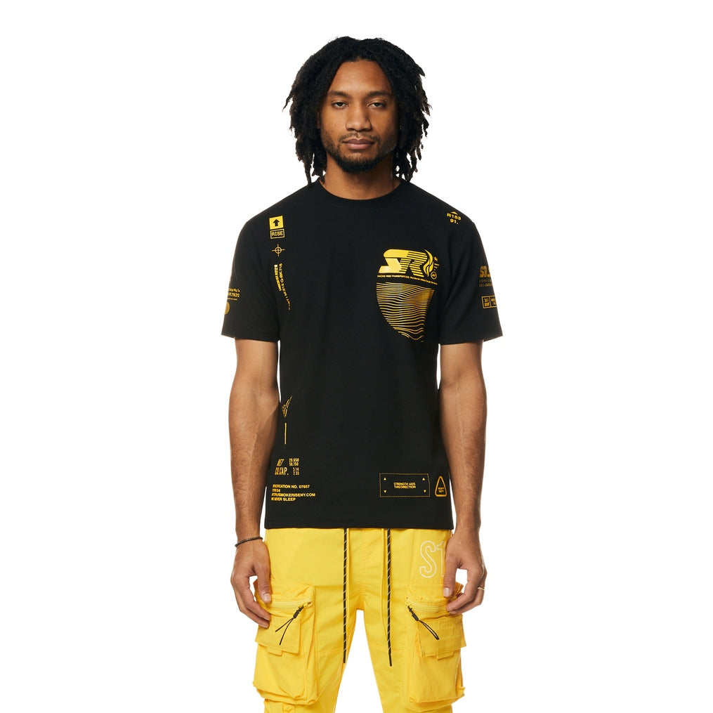 Smoke Rise Utility Graphic Gel Printed Waffle T-Shirt - Canary