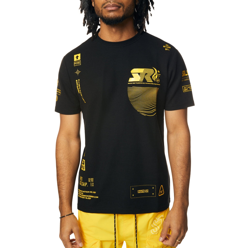 Smoke Rise Utility Graphic Gel Printed Waffle T-Shirt - Canary