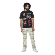 Smoke Rise Embroidered Patched & Graphic Printed T Shirt - Black