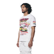 Smoke Rise Embroidered Patched & Graphic Printed T-Shirt - White